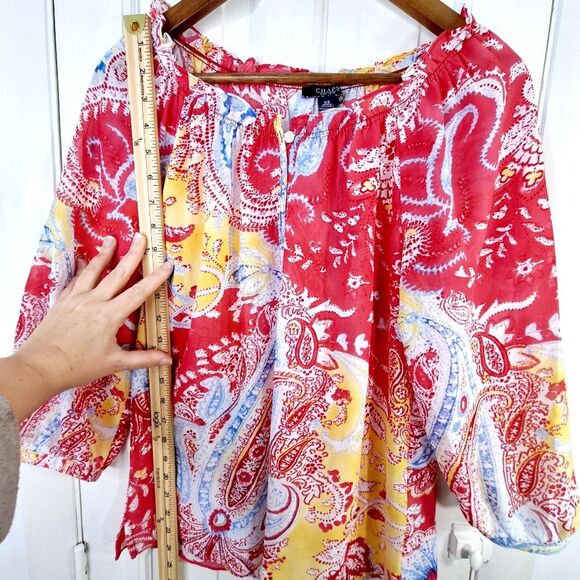 Chaps Colorful Sheer Paisley Peasant Boho Bohemian Blouse Sz XS - Picture 10 of 13